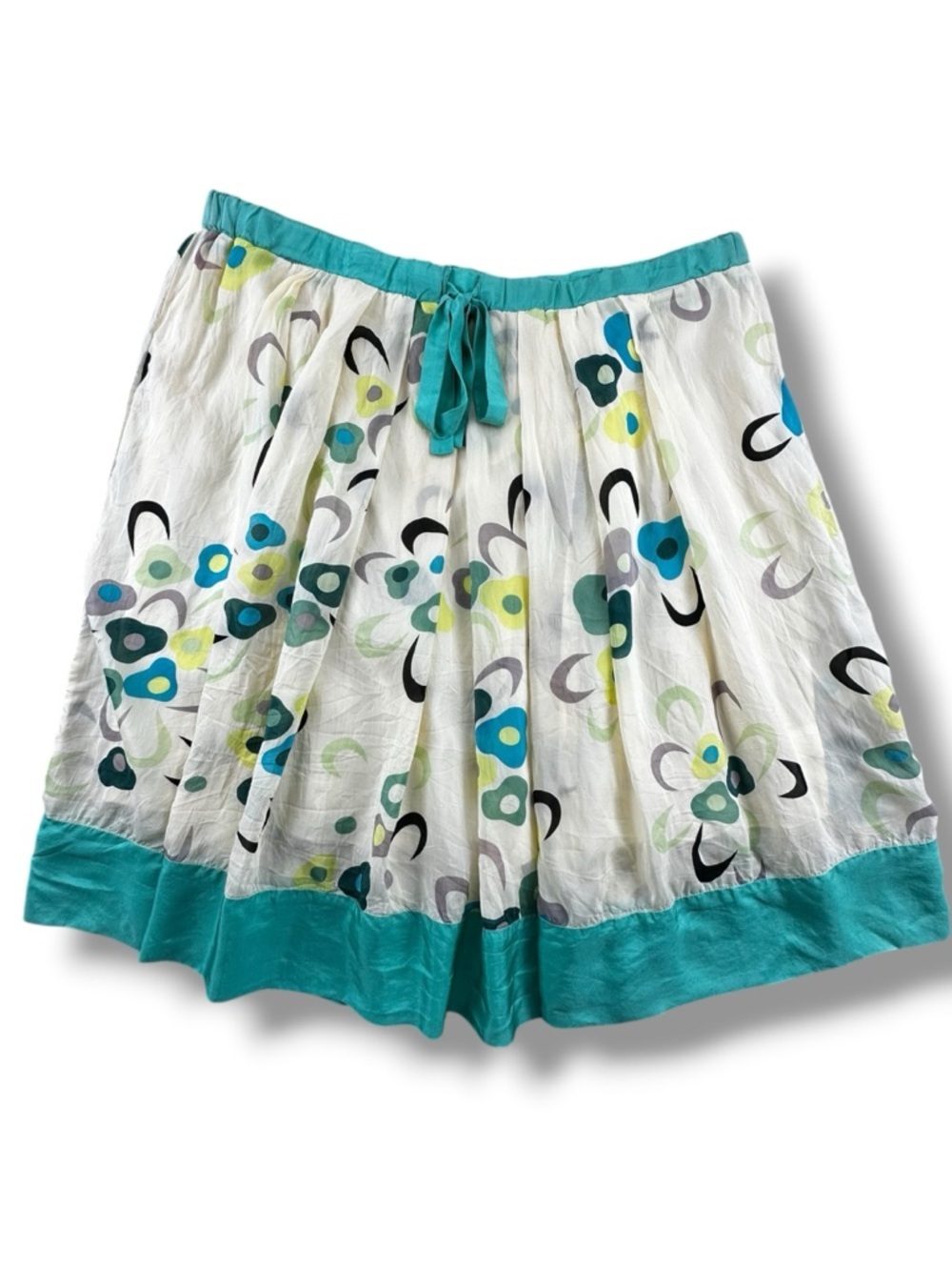 Johnny Was Fit and Flare Skirt Large Rayon Silk Lined Drawstring Waist Boho Prin
